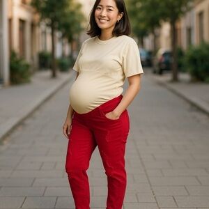 Jessica Simpson maternity red distressed crop jean s